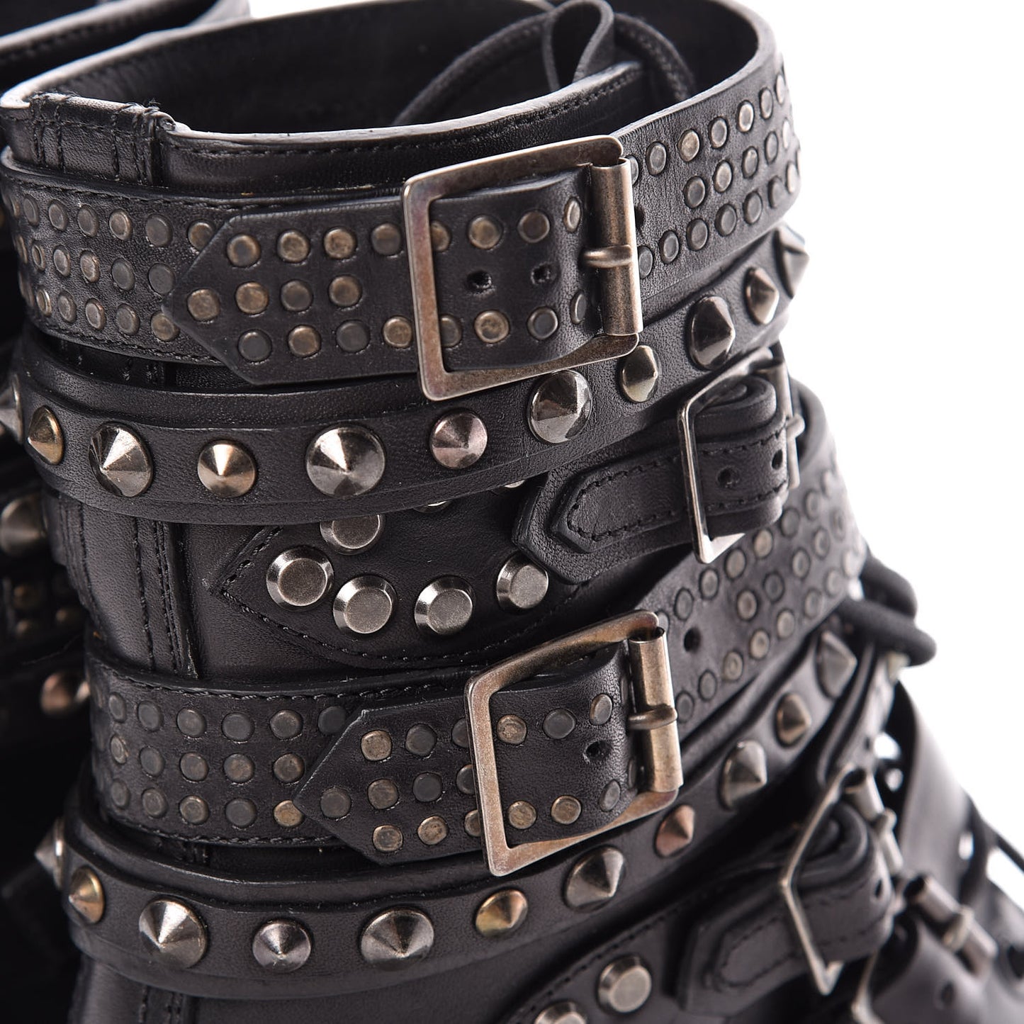 Smooth Calfskin Studded Womens Punk Ranger Boots 37 Black