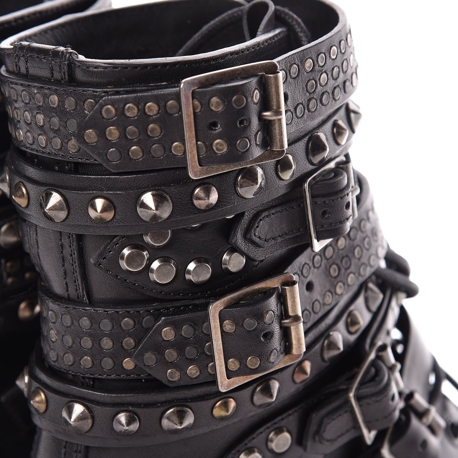 Saint Laurent Smooth Calfskin Studded Womens Punk Ranger Boots 37 Black 9 of 15