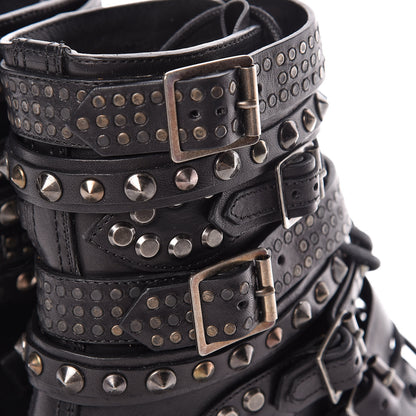 Saint Laurent Smooth Calfskin Studded Womens Punk Ranger Boots 37 Black 9 of 15