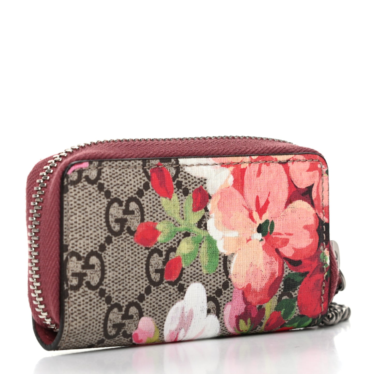 GG Supreme Monogram Blooms Zip Around Key Case Beige Multicolor Dry Rose