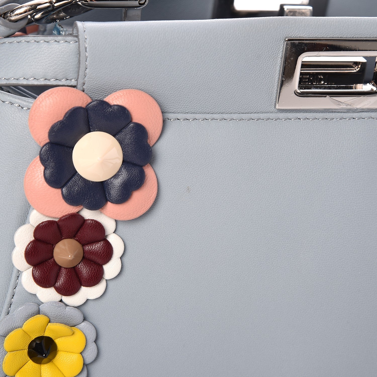 Fendi Nappa Flowerland Mini Peekaboo Iconic Satchel Light Blue 9 of 14
