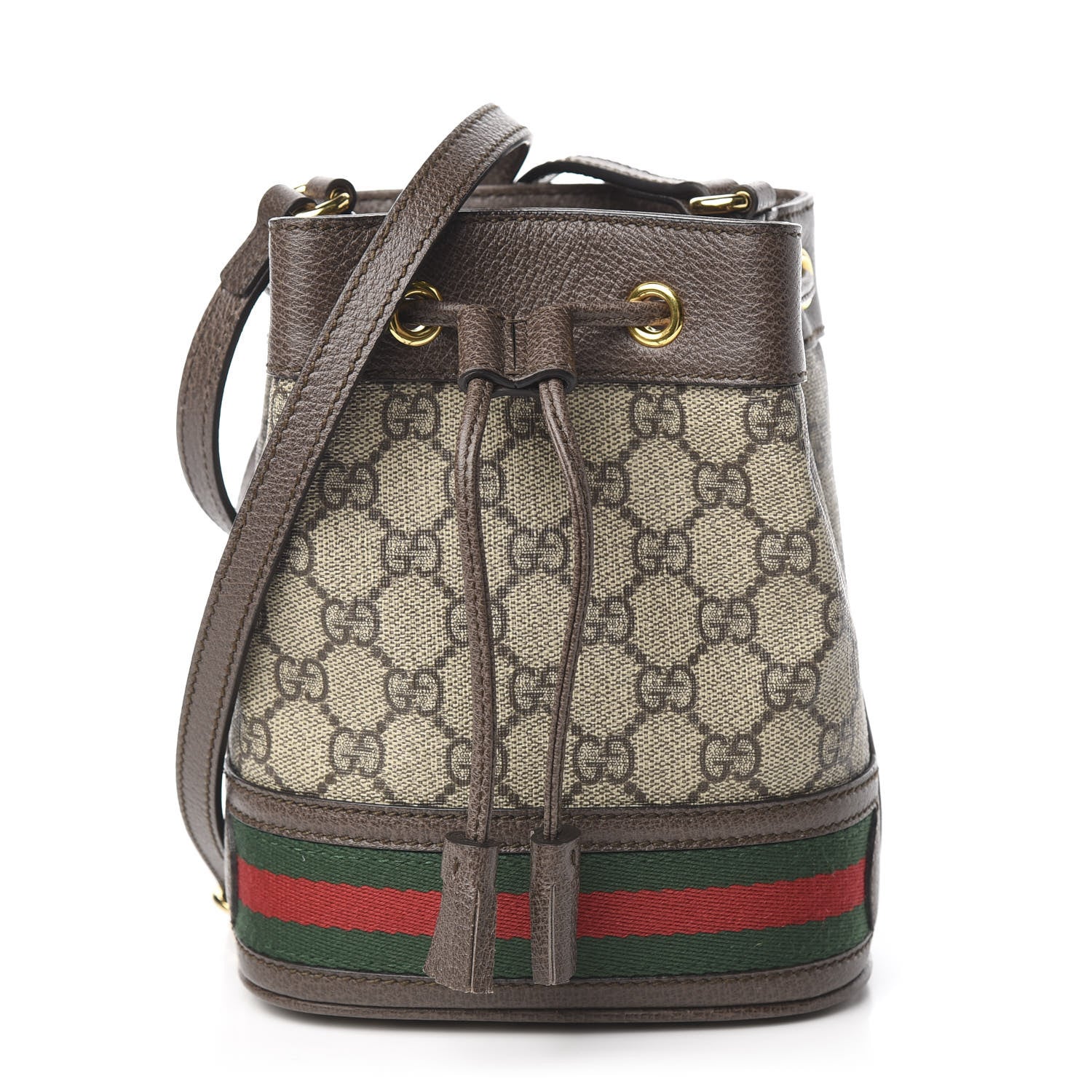 Gucci GG Supreme Monogram Web Mini Ophidia Bucket Bag Brown 1 of 10