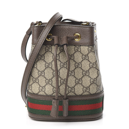Gucci GG Supreme Monogram Web Mini Ophidia Bucket Bag Brown 1 of 10