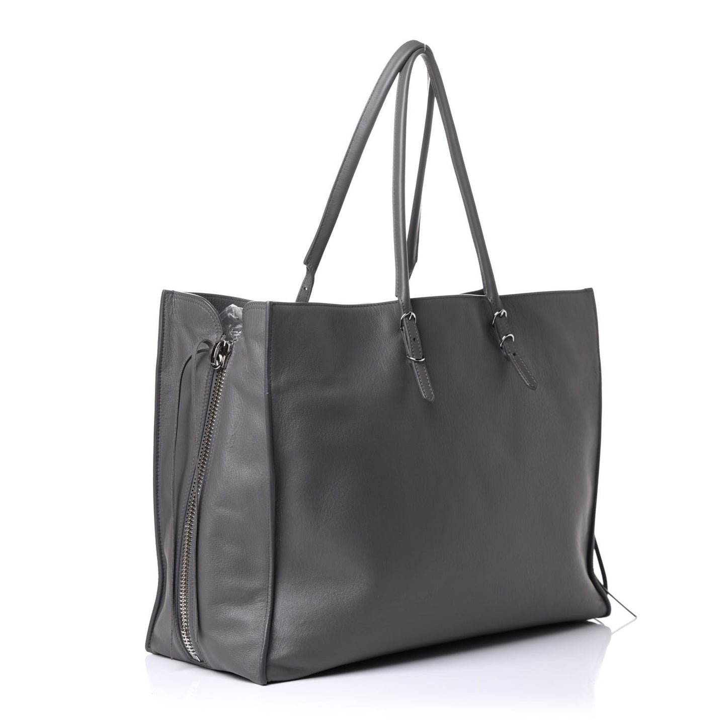 Veau Papier A4 Zip Around Tote Gris Acier