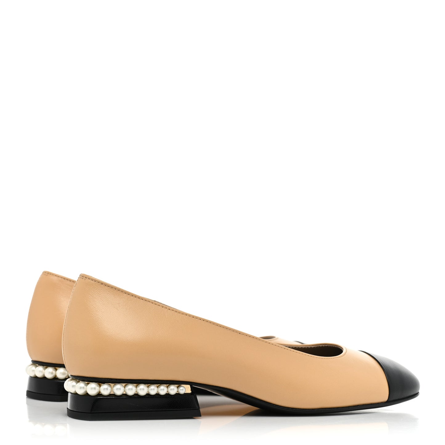 Lambskin Pearl Cap Toe CC Flats 36 Beige Black