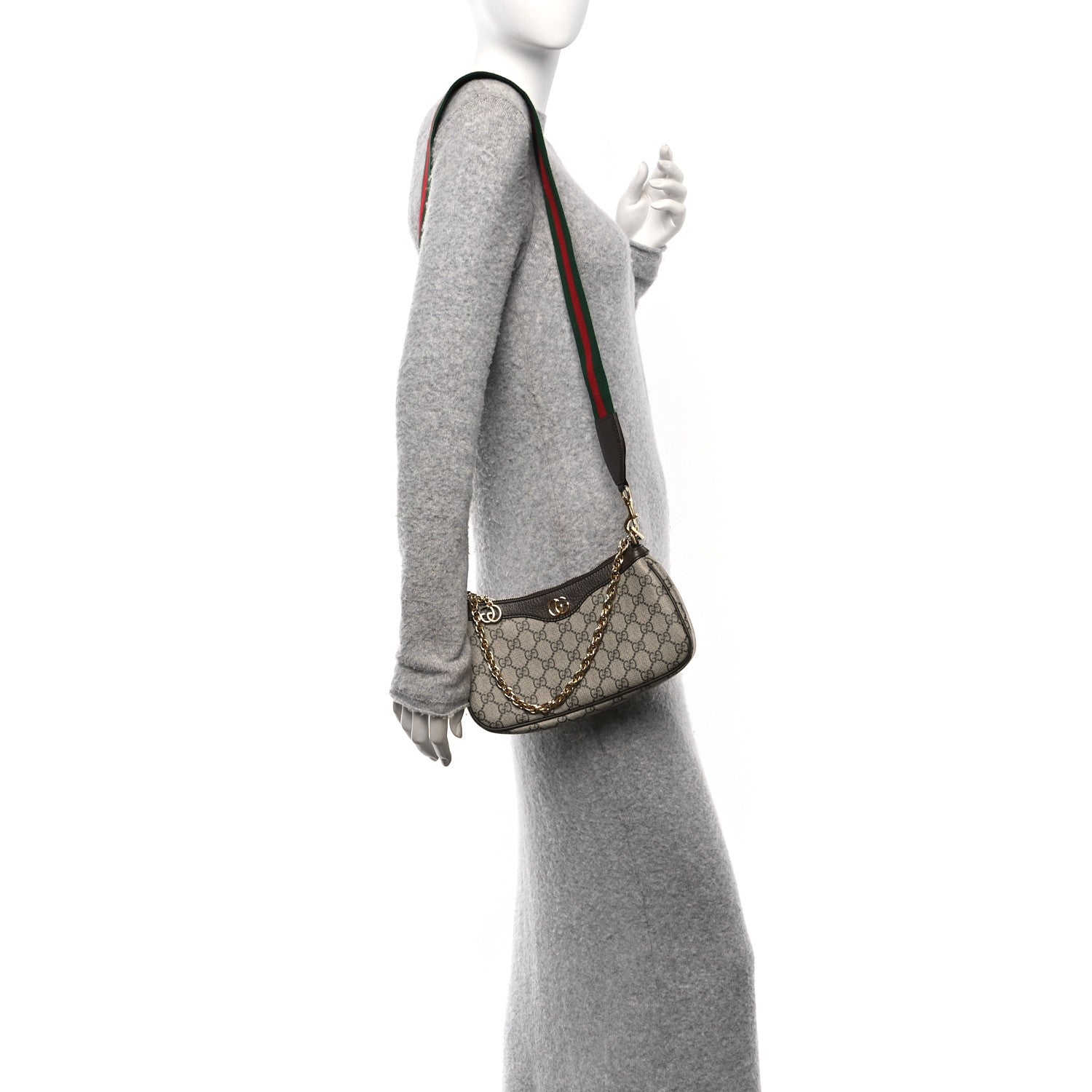 Gucci GG Supreme Monogram Textured Dollar Calfskin Web Small Ophidia GG Handbag Beige Ebony New Acero 2 of 12