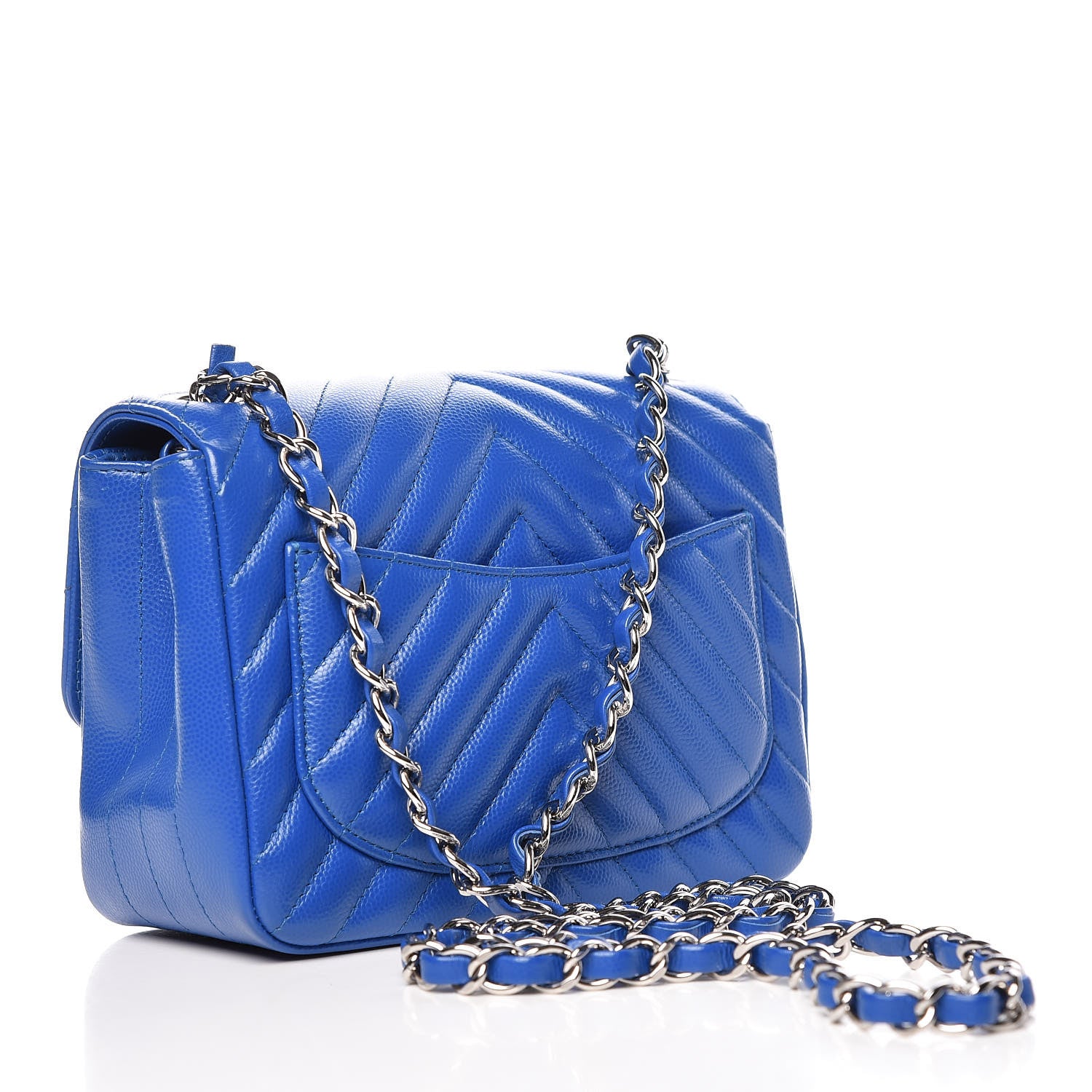Chanel Caviar Chevron Quilted Mini Square Flap Blue 3 of 10
