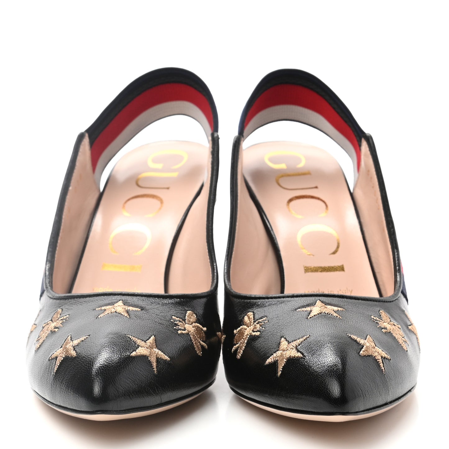 Malaga Kid Web Bee Star Embroidered Sylvie High Heel Slingback Pumps 38 Black