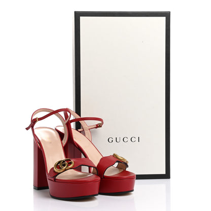 Gucci Calfskin GG Marmont Ankle Wrap 30/115mm Platform Sandals 37 Hibiscus Red 10 of 10