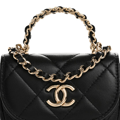 Chanel Lambskin Quilted Pearl Top Handle Clutch With Chain Black 10 of 15