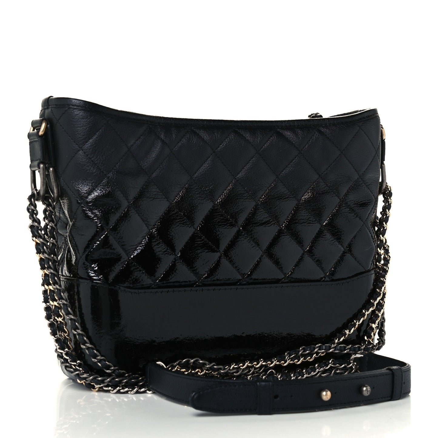 Patent Goatskin Quilted Medium Gabrielle Hobo Black