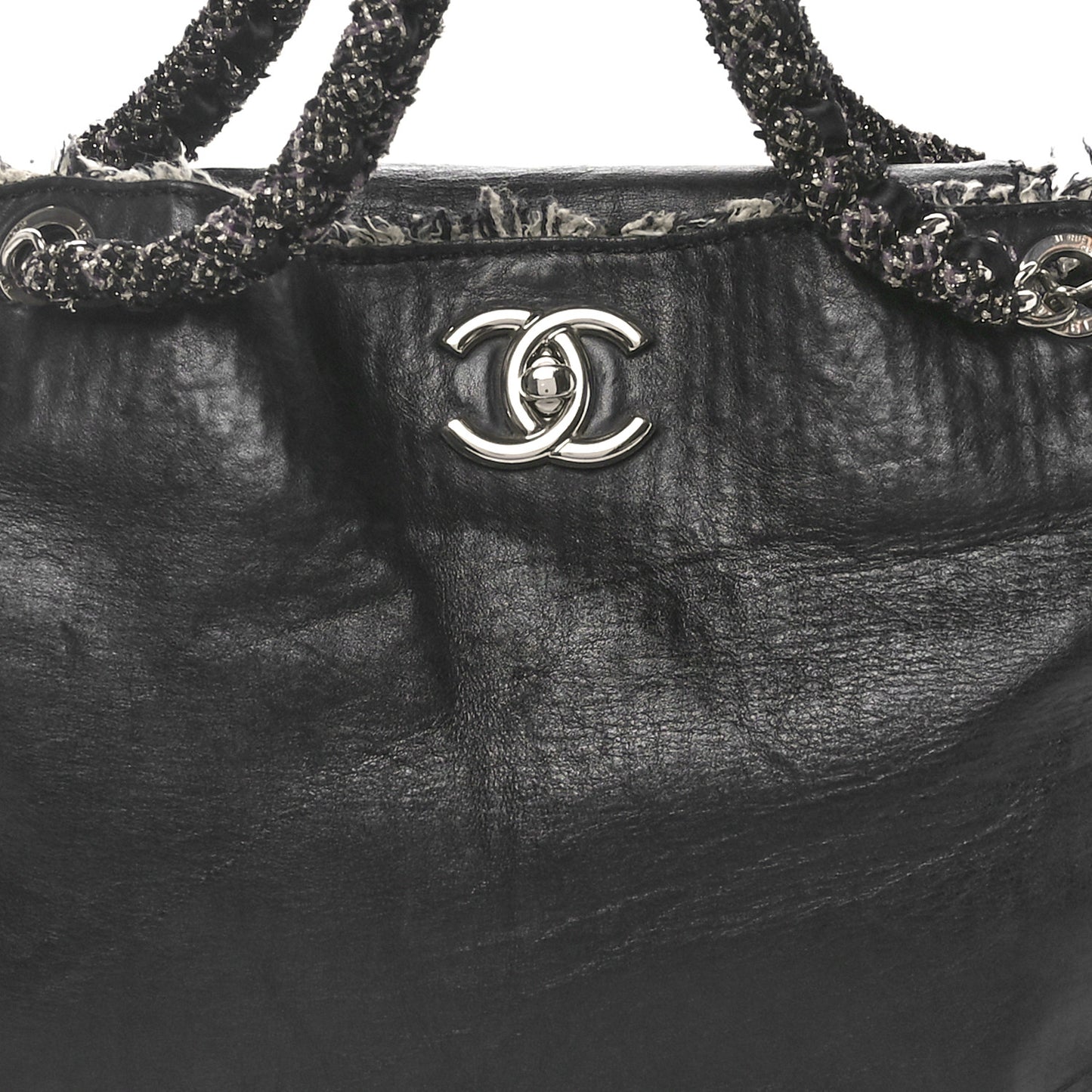 Glazed Calfskin Tweed Tweedy Shopping Tote Black