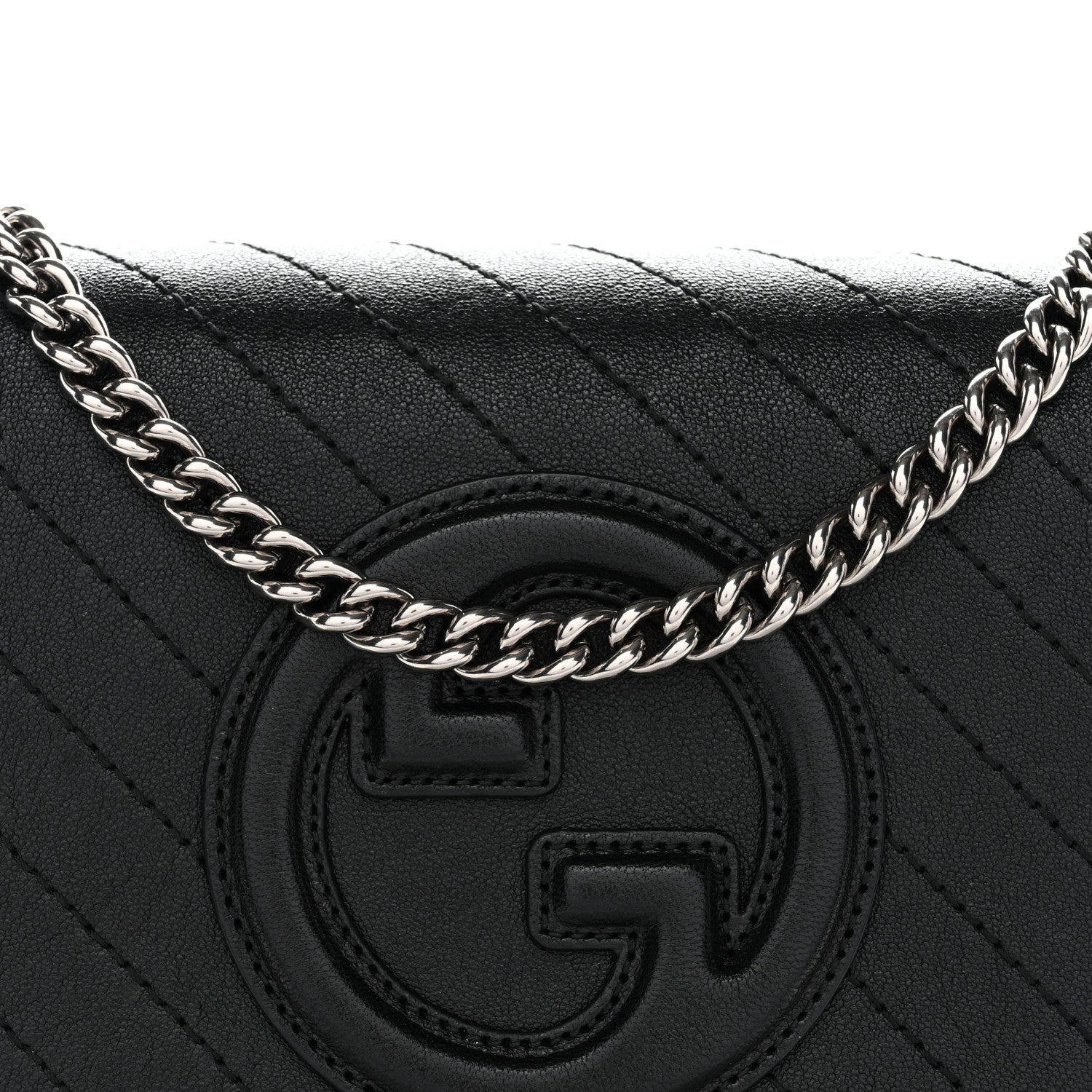 Gucci Sakai Be Green Calfskin Diagonal Stitched Blondie Wallet on Chain Black 22 of 34