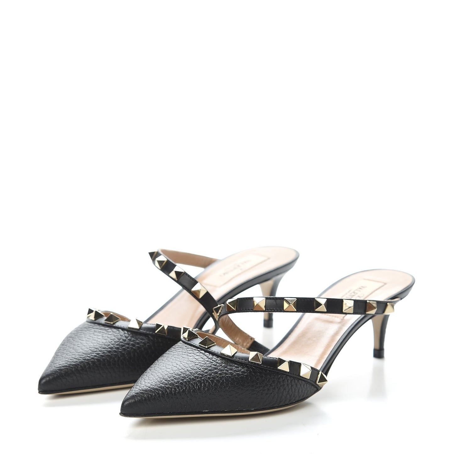 Pebbled Calfskin Rockstud Cross Strap 50mm Mules 36 Black