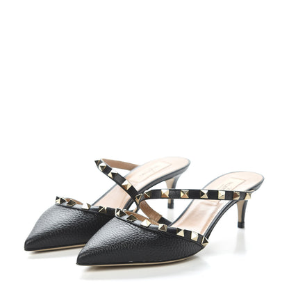 Valentino Garavani Pebbled Calfskin Rockstud Cross Strap 50mm Mules 36 Black 3 of 9