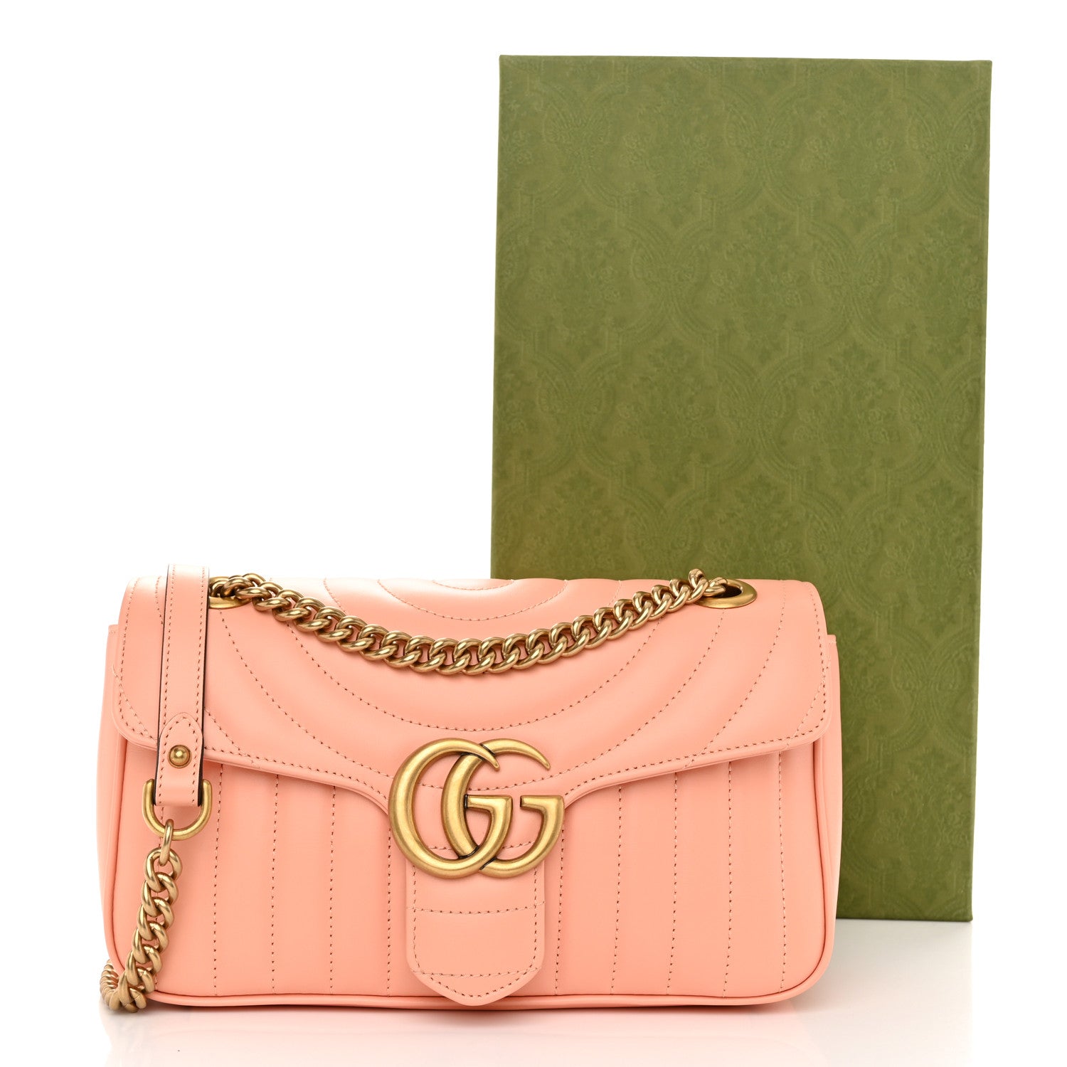 Gucci Calfskin Vertical Ring Matelasse Small GG Marmont Shoulder Bag Peachy Chic 11 of 11