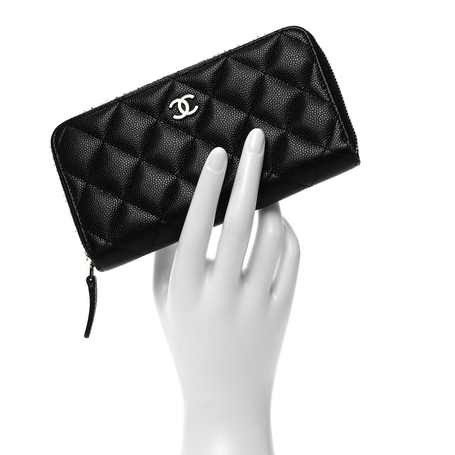 Caviar Quilted Small Zip Around Wallet Black
