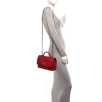 Chanel Calfskin Chevron Quilted Top Handle Flap Red 2 of 12