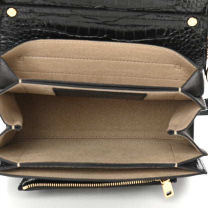 Givenchy Calfskin Crocodile Embossed Suede Small GV3 Shoulder Bag Black 5 of 9