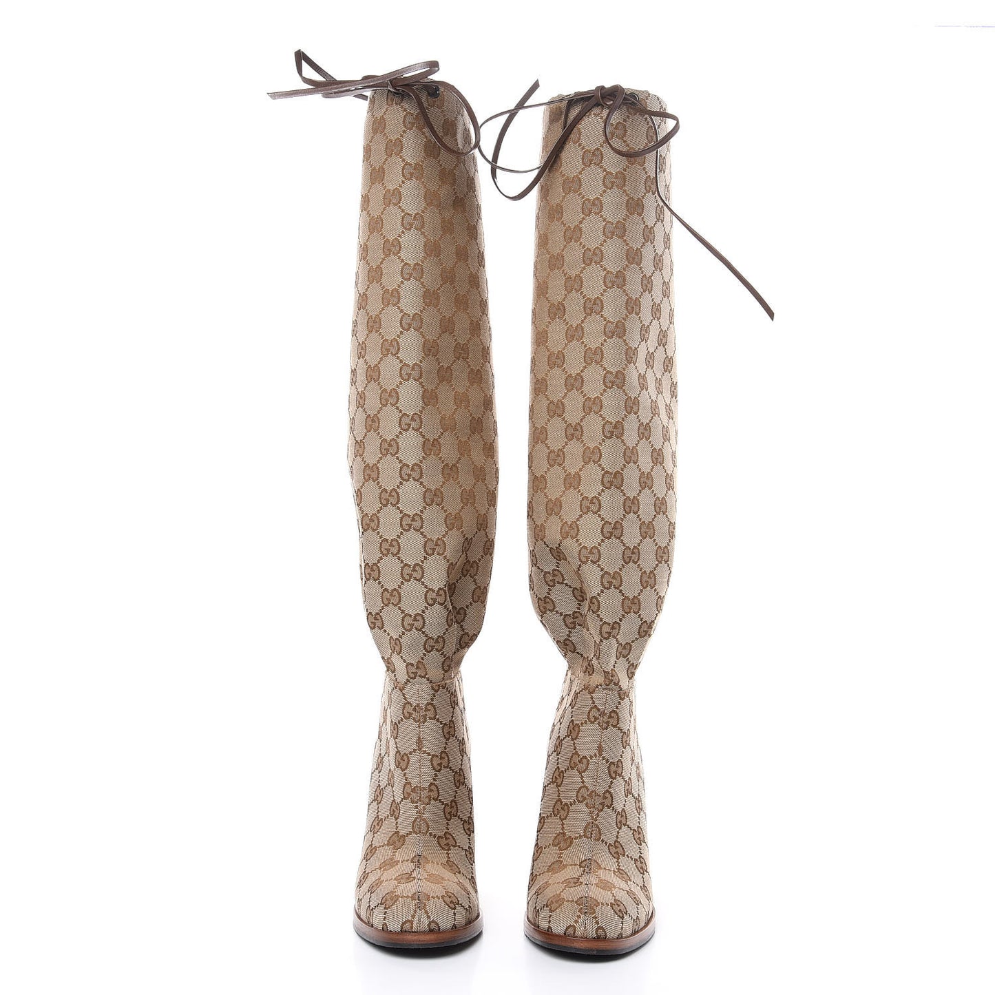 Monogram Lisa Mid Heel Boots 37.5 Beige Ebony