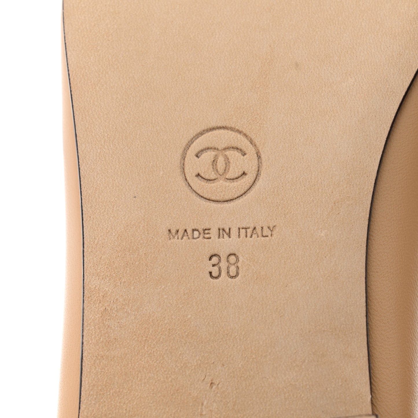Lambskin Cap Toe CC Ballerina Flats 38 Beige Black