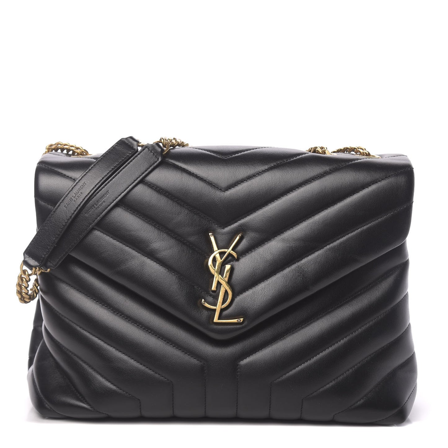 Calfskin Y Quilted Monogram Medium Loulou Chain Satchel Black