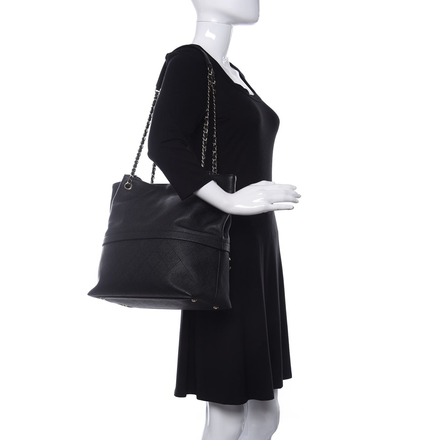 Crumpled Grained Calfskin Zip and Carry Shopping Tote Black