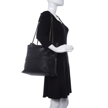 Chanel Crumpled Grained Calfskin Zip and Carry Shopping Tote Black 2 of 9