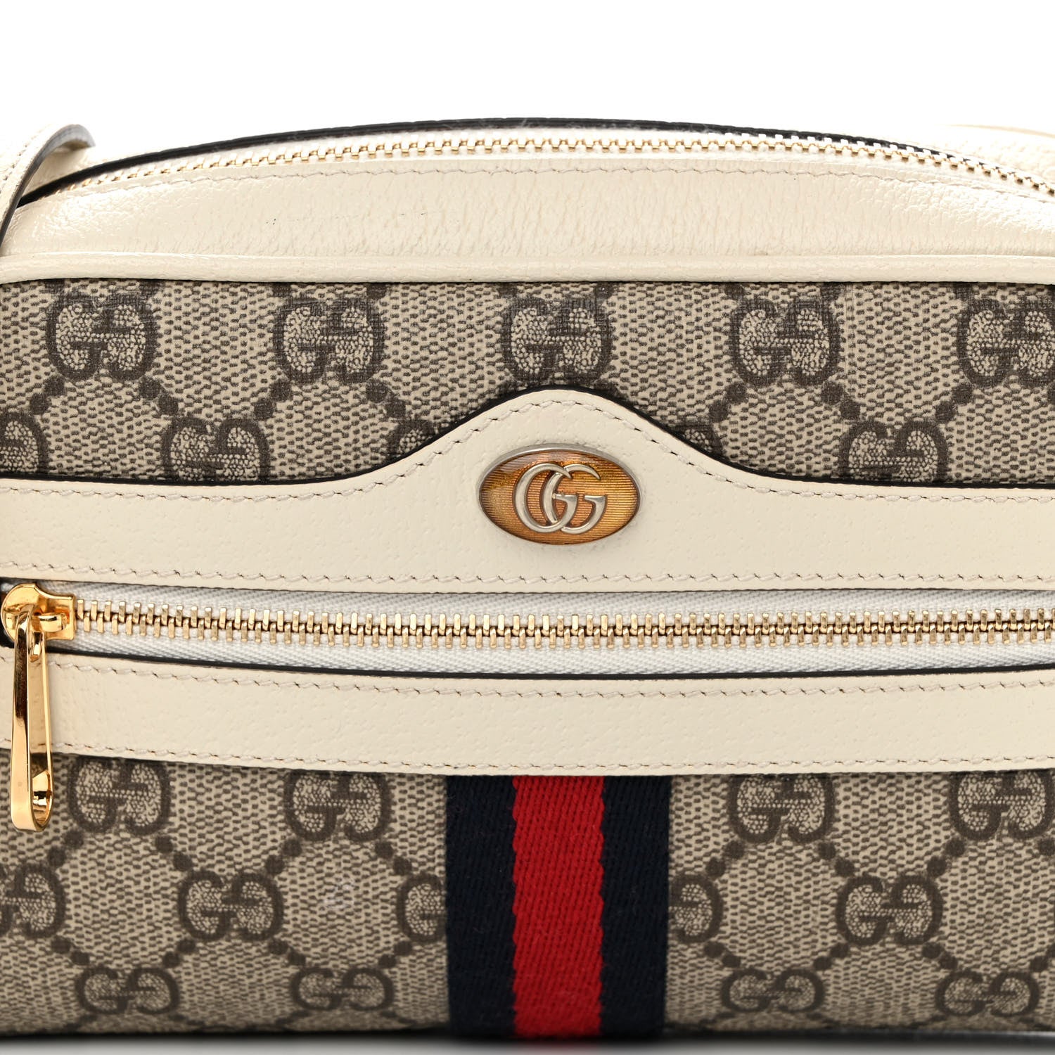 Gucci GG Supreme Monogram Textured Calfskin Web Mini Ophidia Shoulder Bag Beige Ebony Mystic White 8 of 10