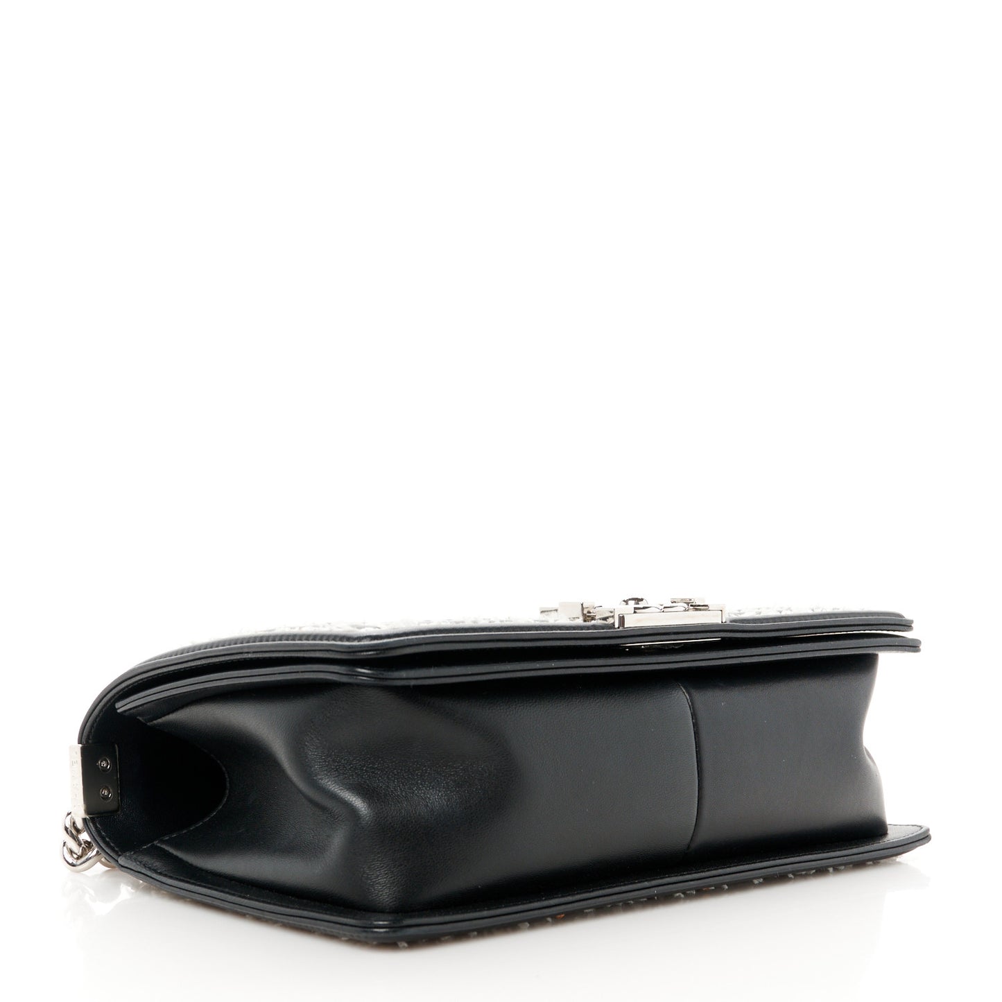 Calfskin Tweed Sequin Stitched Medium Boy Flap Black White
