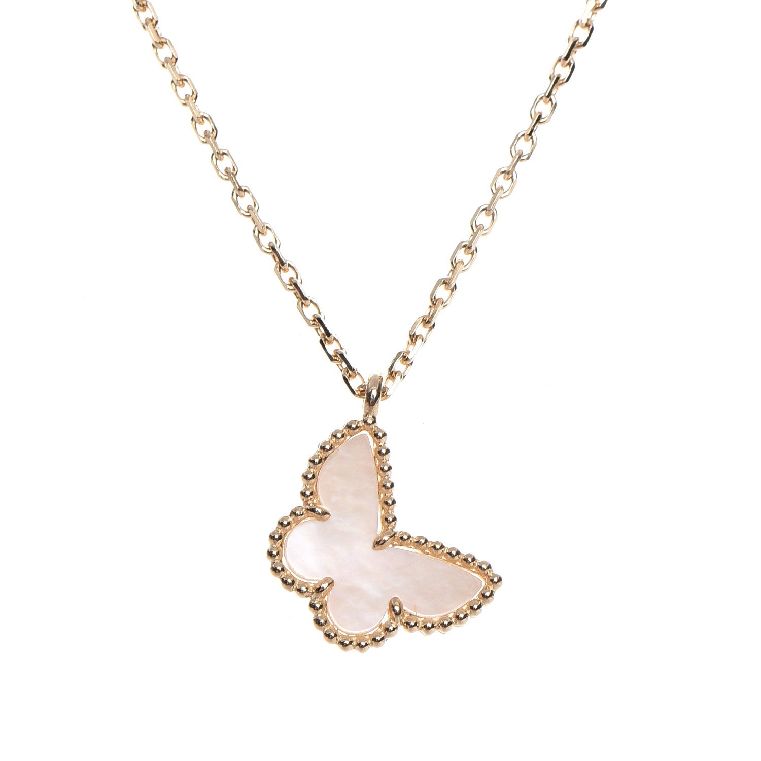 Van Cleef & Arpels 18K Yellow Gold Mother of Pearl Sweet Alhambra Butterfly Pendant Necklace 4 of 8