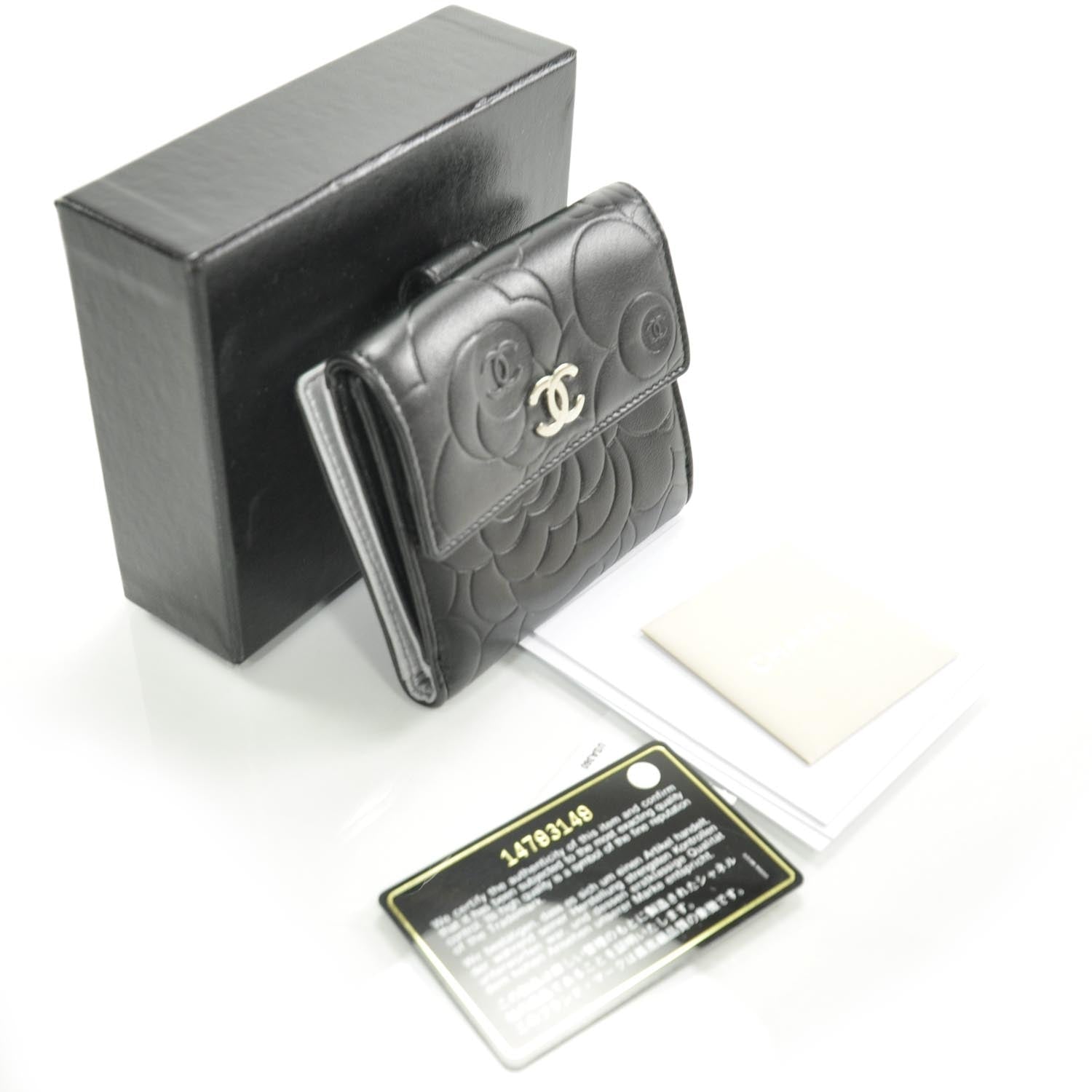 Chanel Leather Camellia Embossed Bi-Fold Wallet Black 6 of 10