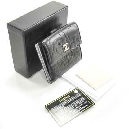 Chanel Leather Camellia Embossed Bi-Fold Wallet Black 6 of 10