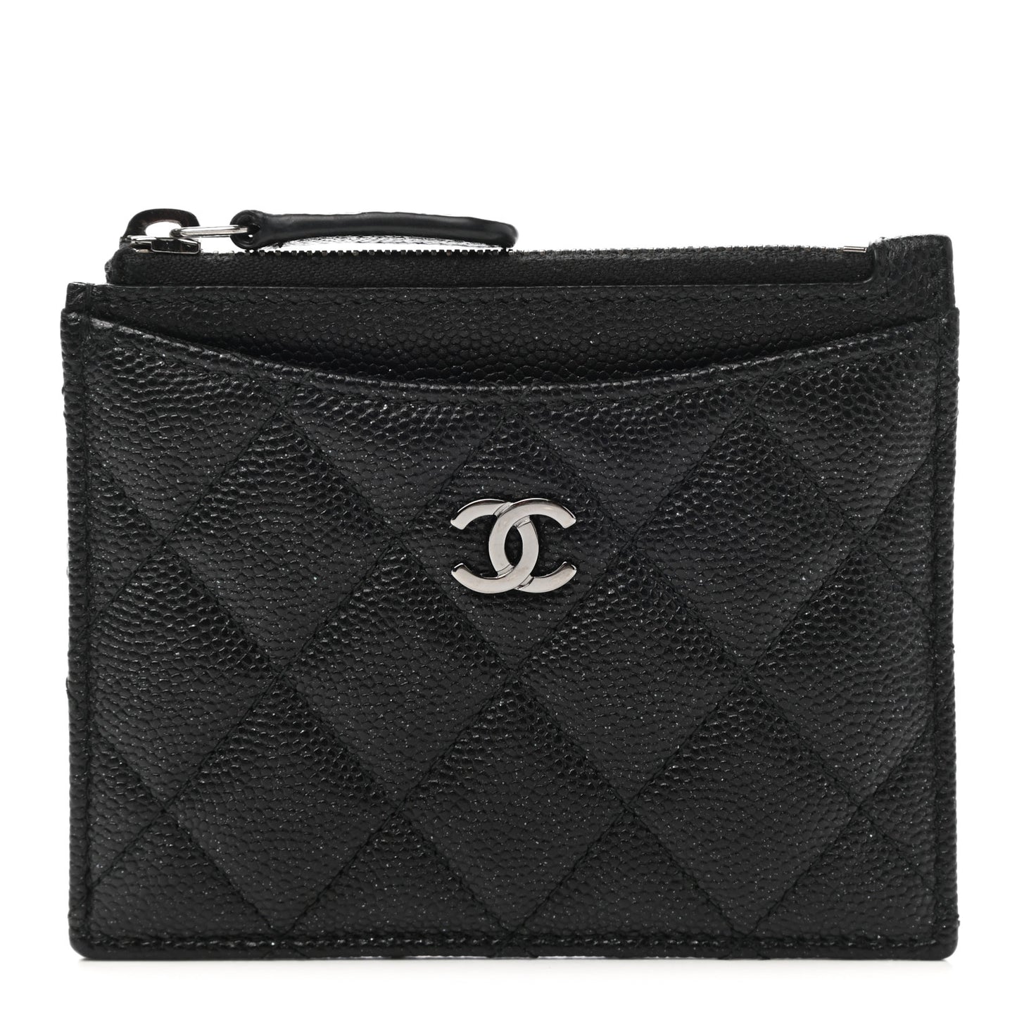 Iridescent Caviar Quilted CC Zip Card Holder Black
