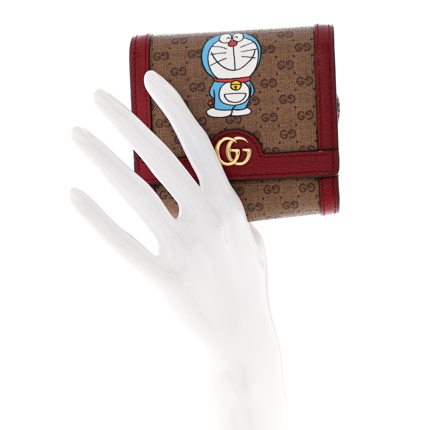 Gucci X DORAEMON Mini Vintage GG Supreme Monogram Compact Wallet Beige Cherry Red 2 of 7