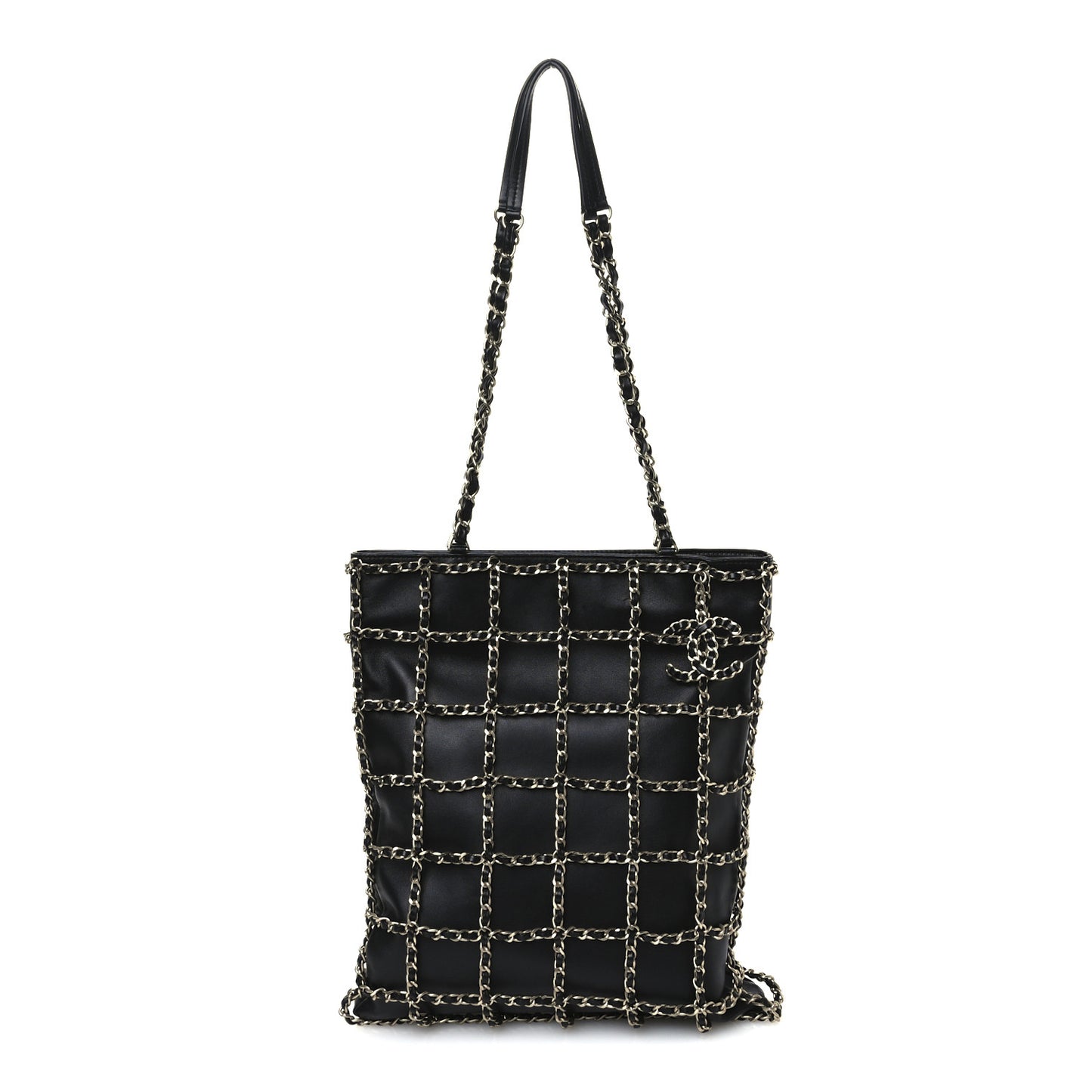 Lambskin Large Shopping Chain Tote Black