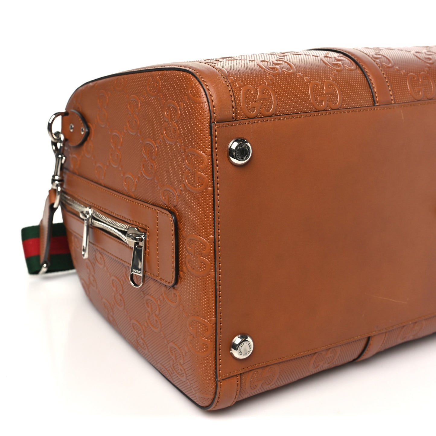 Calfskin GG Tennis Embossed Large Duffle Bag Brown