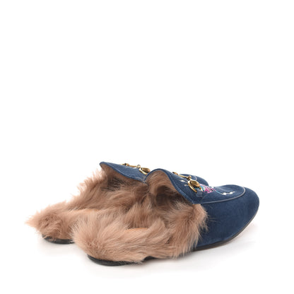 Gucci Velvet Fur Dragon Embroidered Mens Princetown Slippers 7 Zaffre Dark Zaffre 4 of 8