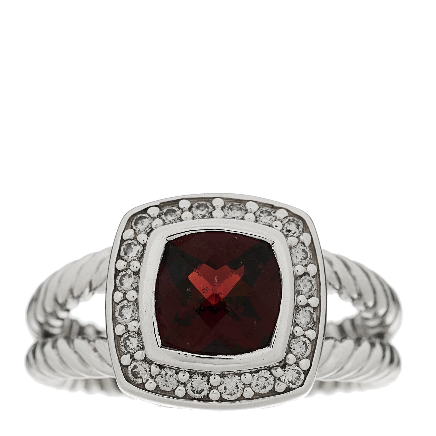 David Yurman Sterling Silver Diamond Garnet 7mm Petite Albion Ring 50 5.5 1 of 5