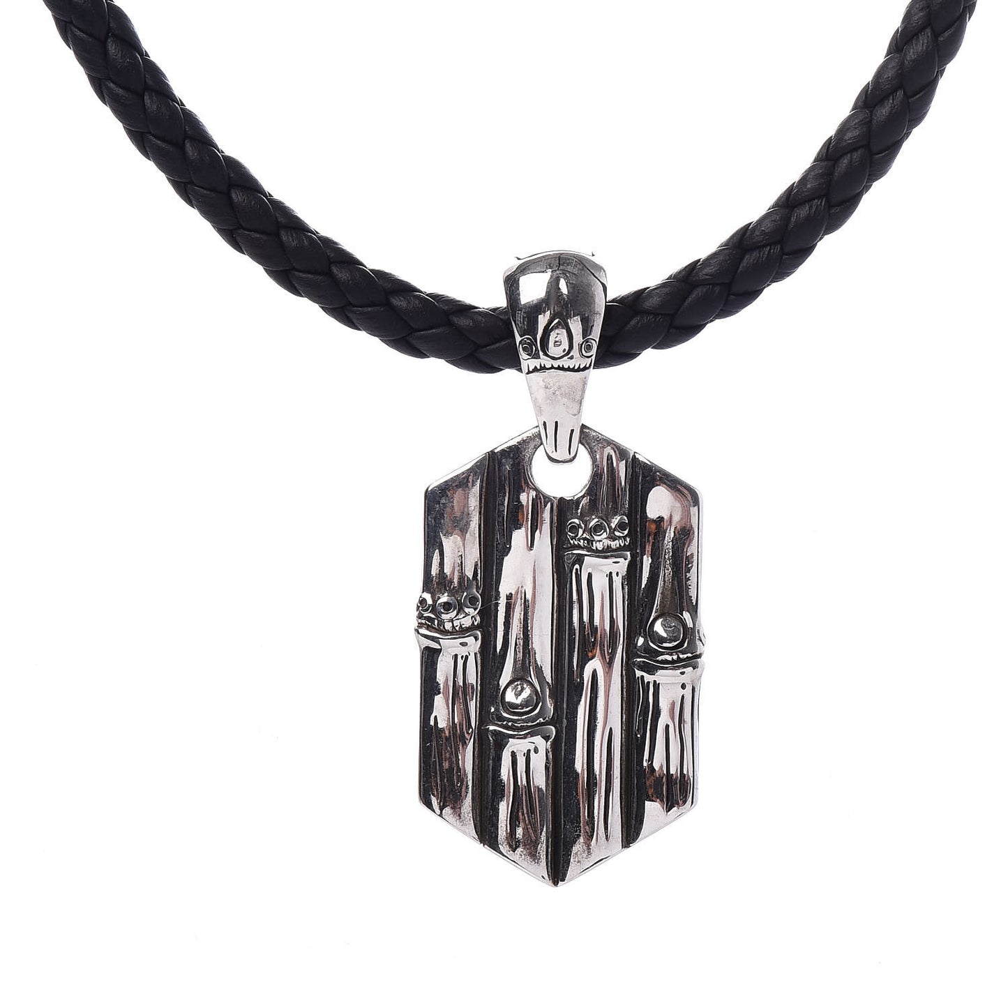 Sterling Silver Braided Bamboo Pendant Necklace Black