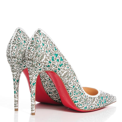 Christian Louboutin Patent Glitter Suede So Pretty 100 Pumps 39 Silver Mint 4 of 6