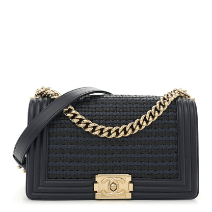 Chanel Lambskin Braided Woven Medium Boy Flap Navy Black 1 of 11