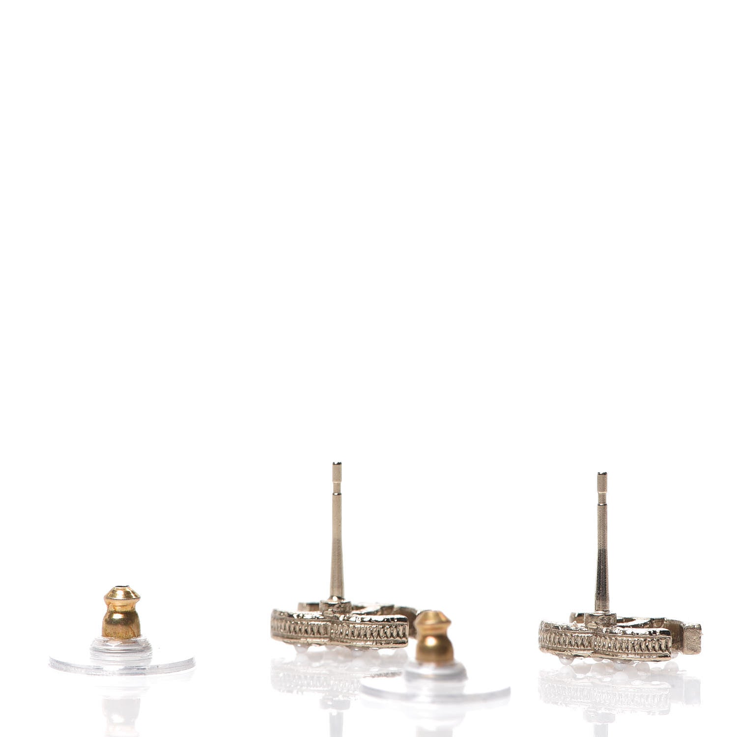Chanel Pearl Crystal CC Charms Stud Earrings Light Gold 3 of 5