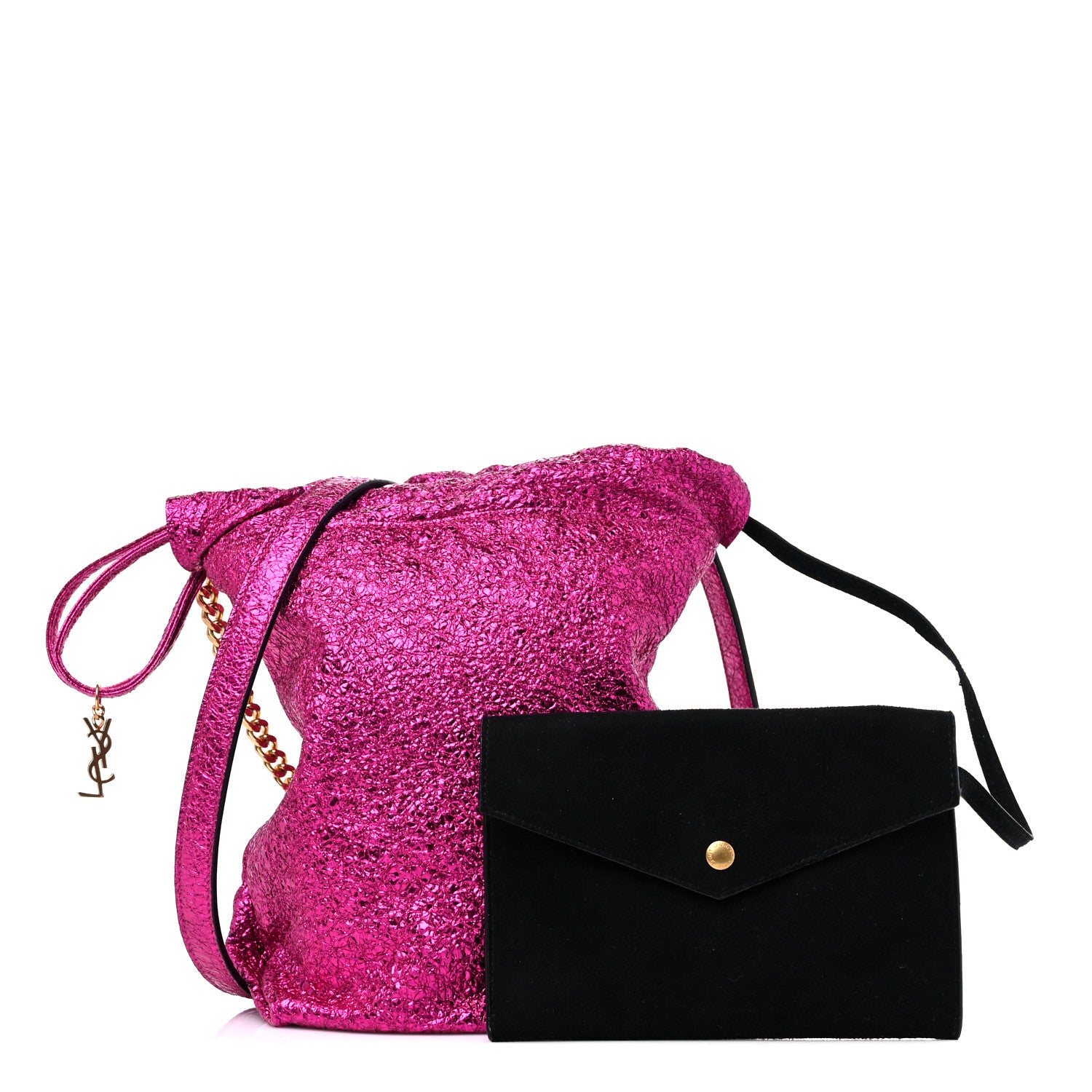 Saint Laurent Crinkled Calfskin Small Teddy Bucket Bag Pink 1 of 11