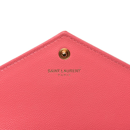 Saint Laurent Grain De Poudre Matelasse Chevron Monogram Envelope Chain Wallet Rose Clair 6 of 10