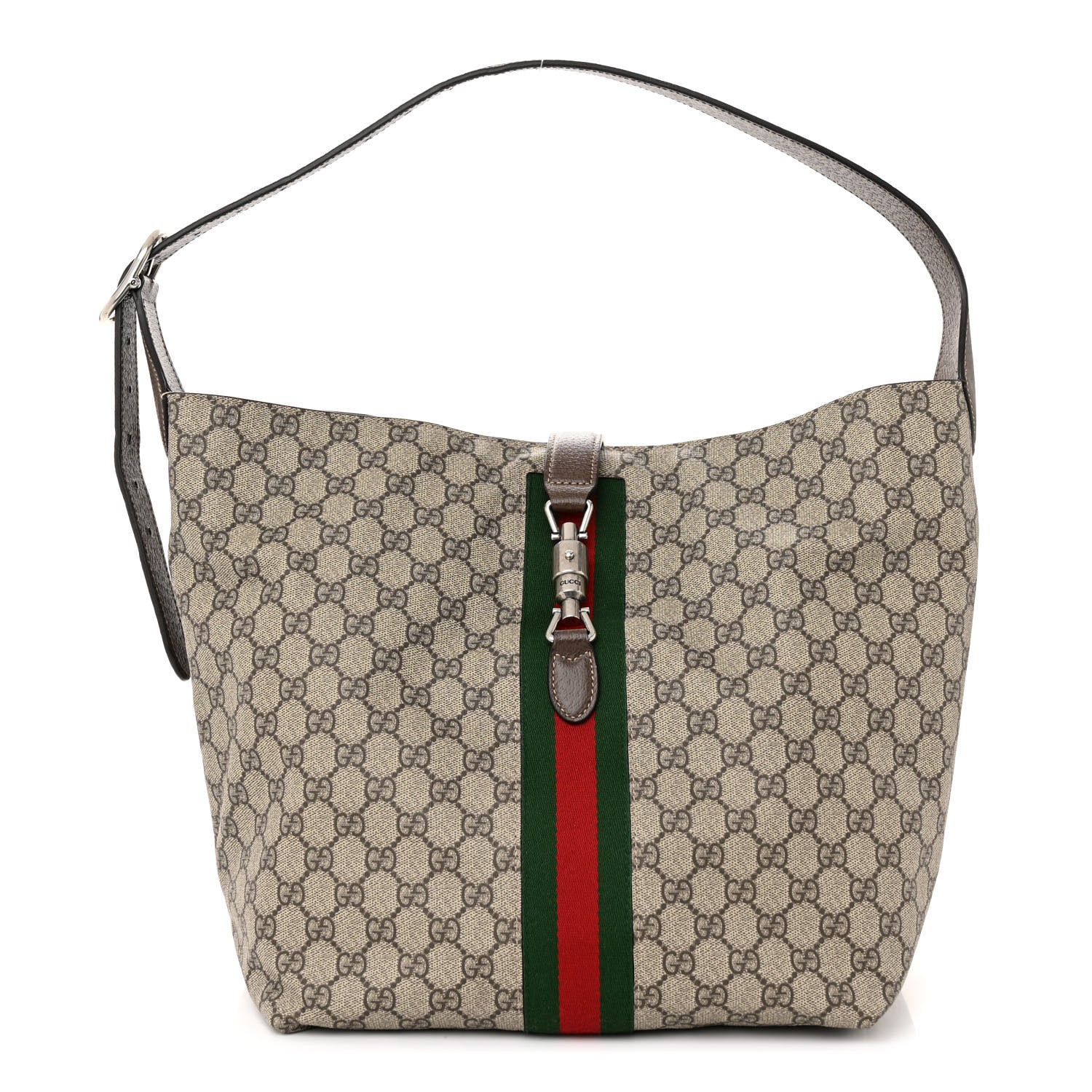 Gucci GG Supreme Monogram Calfskin Web Small Jackie 1961 Shoulder Bag Beige Brown Sugar 2 of 11