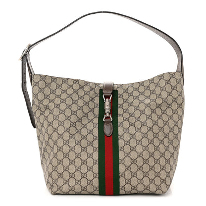Gucci GG Supreme Monogram Calfskin Web Small Jackie 1961 Shoulder Bag Beige Brown Sugar 2 of 11