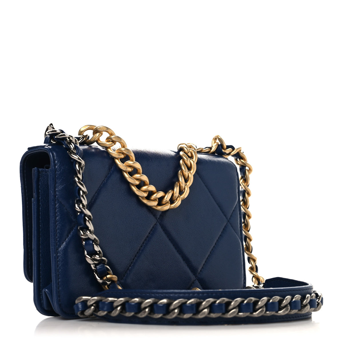 Lambskin Quilted Chanel 19 Wallet On Chain WOC Blue