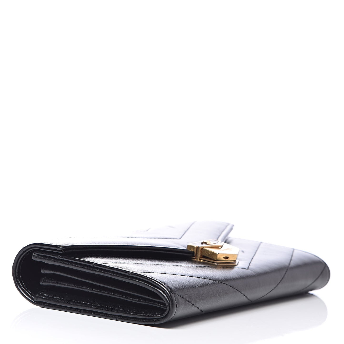 Calfskin Chevron Quilted Medal Flap Wallet Black