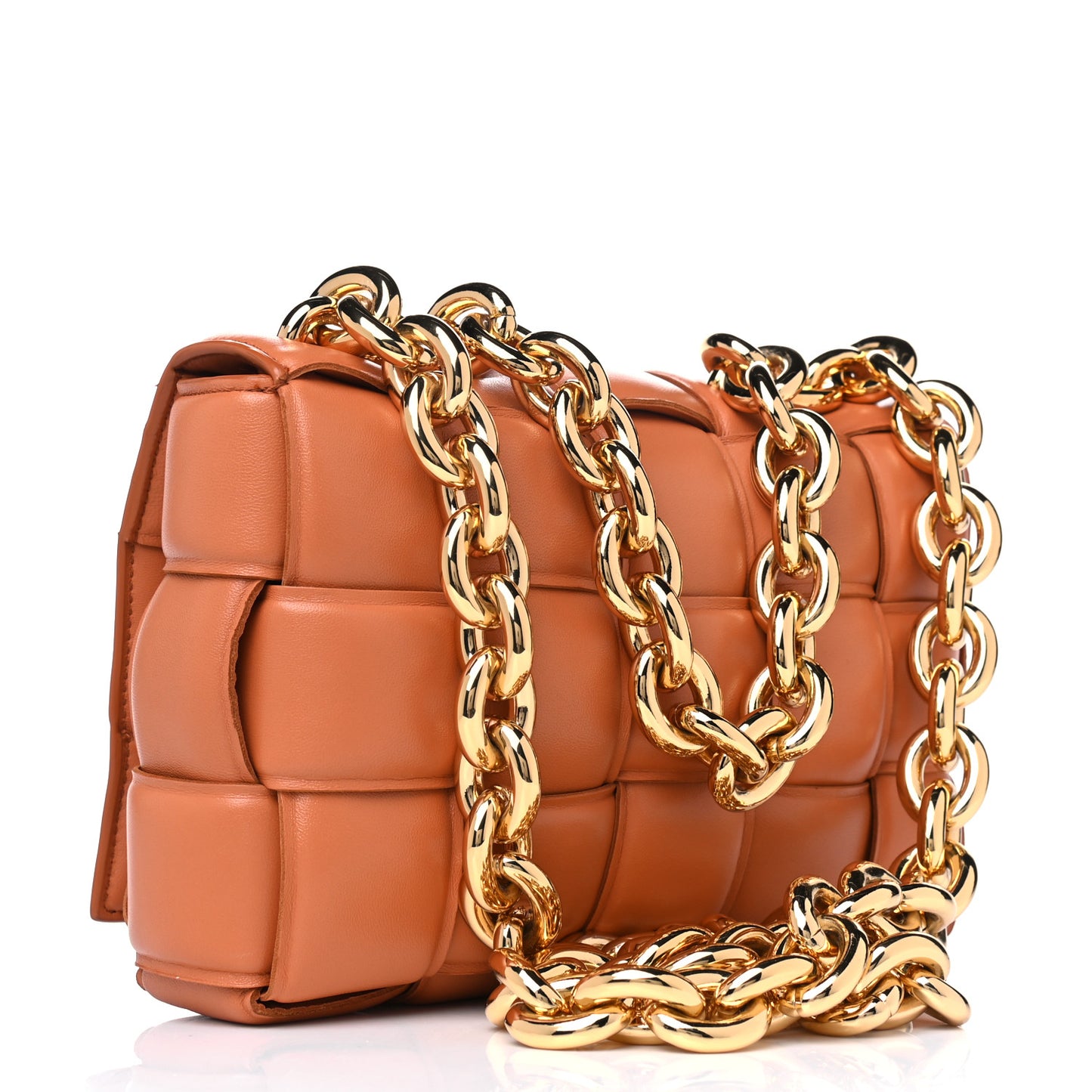Lambskin Maxi Intreccio Padded Chain Cassette Crossbody Bag Clay